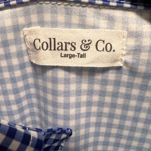 Collars & Co. Men's Dress Collar Polo Shirt Blue Gingham Performance L Tall - Picture 3 of 4